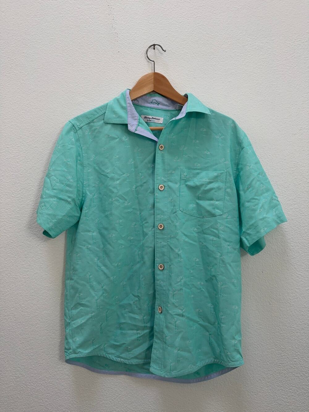Tommy Bahama IslandZone Men's Small Mint Green Palm Tree Camp Shirt S/S ST326177
